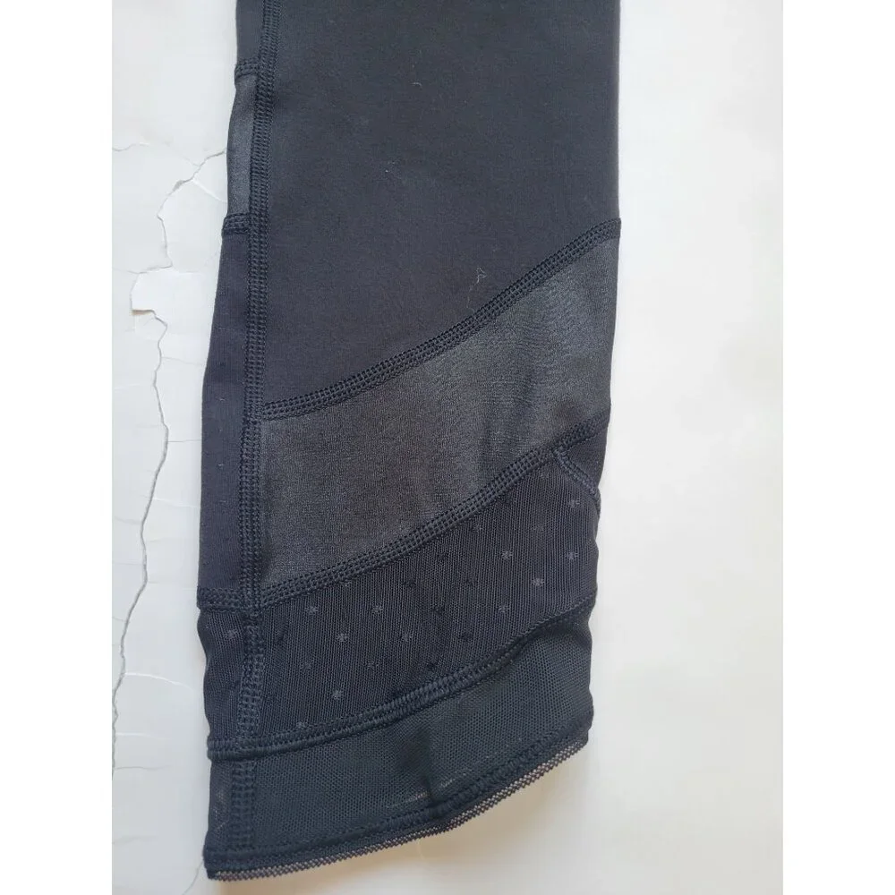 Lululemon Black Cropped Sheer Leggings Size 4 Workout Gym Active Wear Casual - Picture 2 of 7